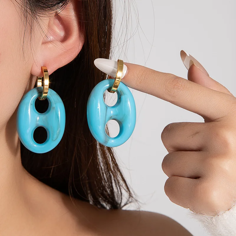 Double Circles Hoop Earrings for Women, Stainless Steel 14K Plated Chunky Oval Earrring, Fashion Geometric Party Jewelry Gift