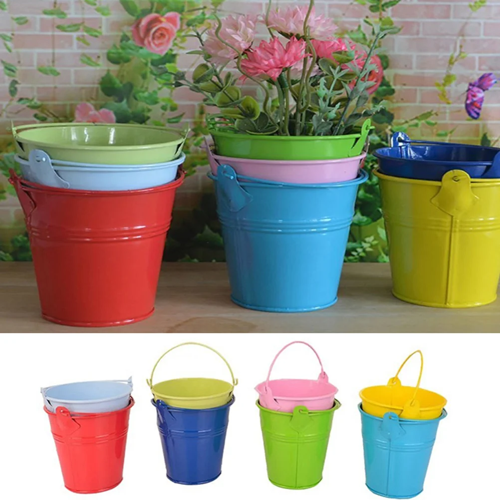 

6 Pcs Plant Decor Wall Hanging Flower Pots Holders Iron Bucket Balcony Garden Metal Buckets Planters Galvanized
