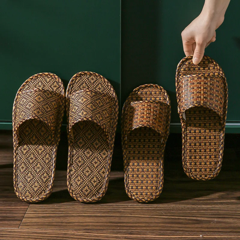 women and men Slippers non-slip home rattan grass indoor couple home men and women spring and summer bamboo woven sandals