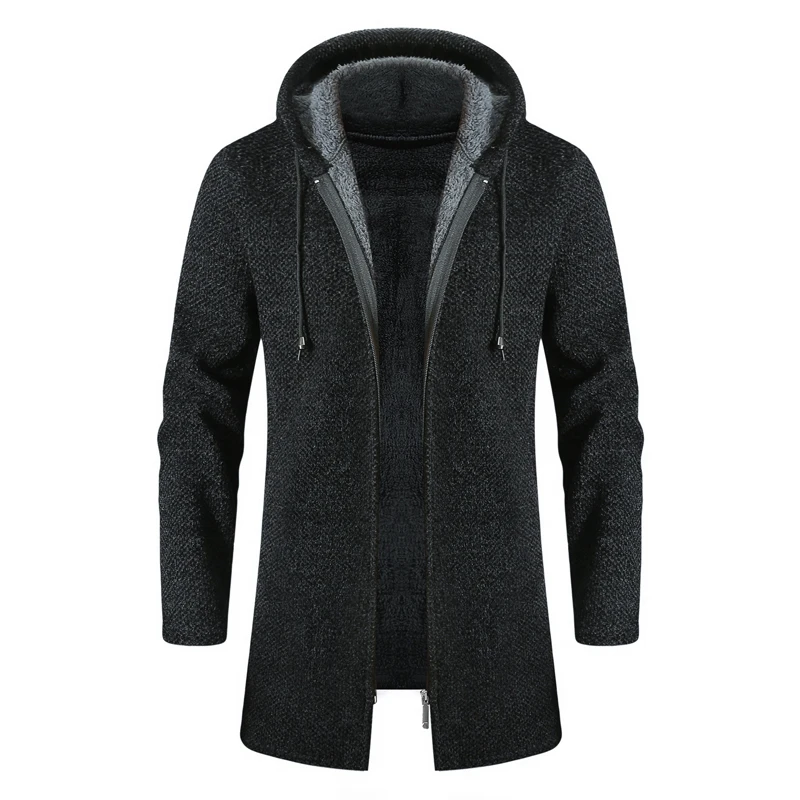 Pull à capuche chaud pour hommes, cardigan d'hiver, vestes de mode, sourire, tricots thermiques mi-longs, vêtements pour hommes