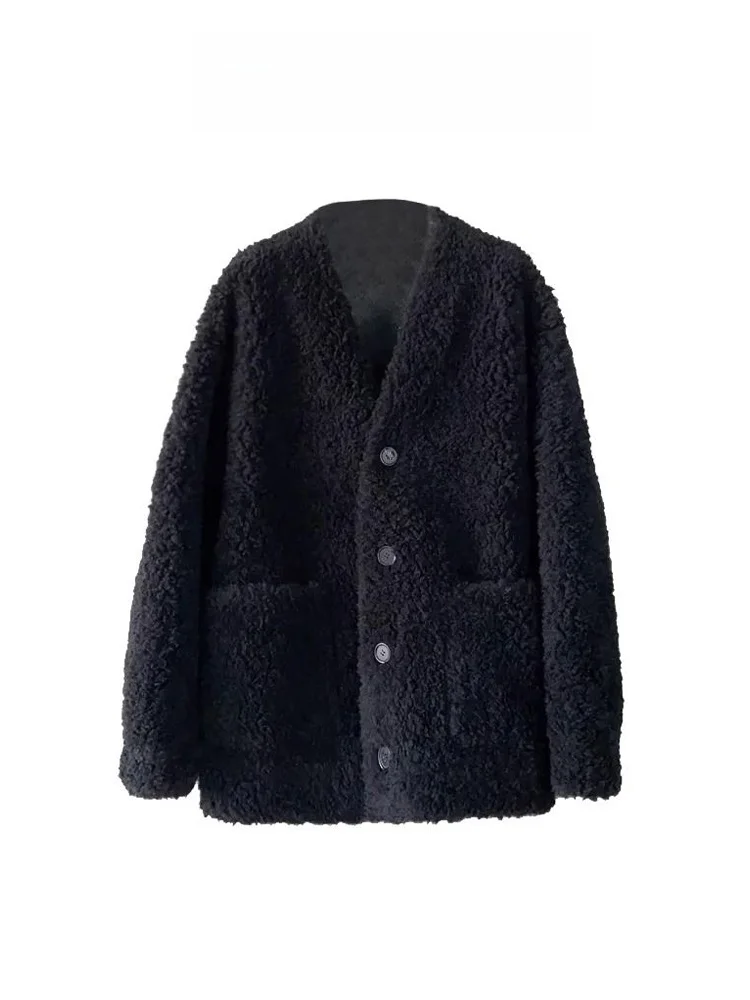 

Женское пальто Jaet из овечьего меха, теплое осенне-зимнее новое корейское пальто High-End Feeling Bla Plu Long Sve V-Ne