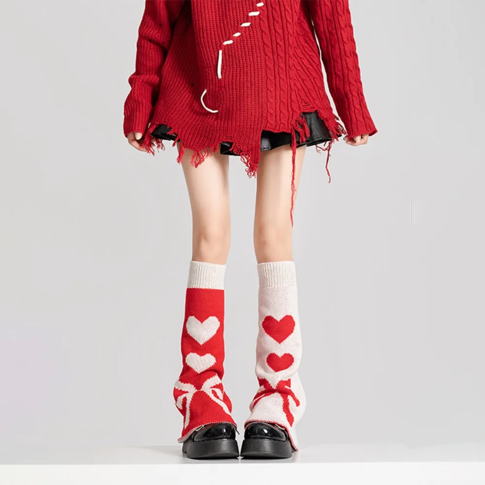 

Breathable Heart Knitted Leg Warmers Spider Ballet Style Bow Leg Socks Pile Socks JK Lolita Boots Cover Streetwear