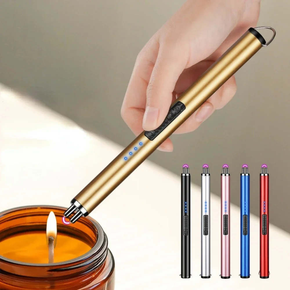 Electric Candle Lighter Windproof Flameless USB Rechargeable Arc Lighter Kitchen Gas Stove BBQ Pulse Lighter with Safe Button