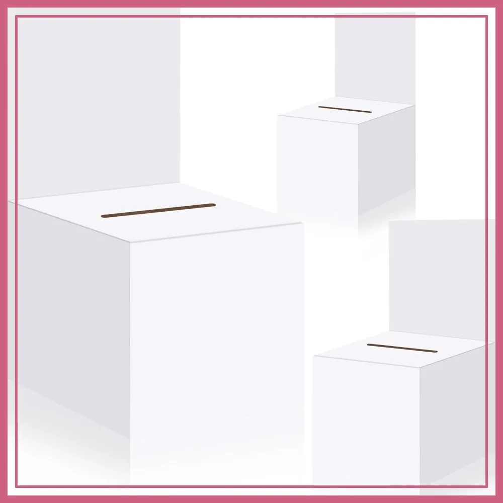 

3 Pcs Raffle Boxes Ballot Box for Fundraising, 6x6x6 Inch Cardboard Box with Slot for Tickets and Removable Header, White