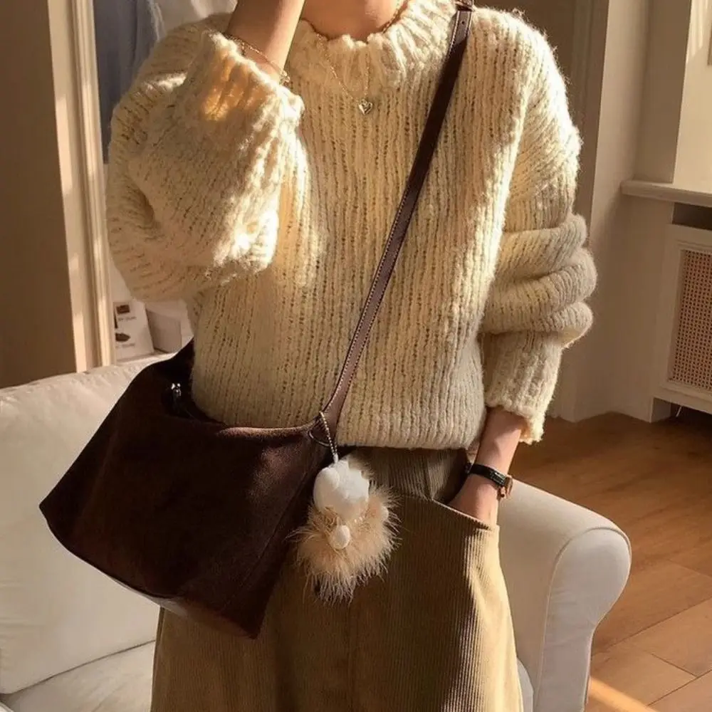 Simple Handbag Suede Shoulder Bag Large Capacity Solid Color Ladies Crossbody Bag Korean Style Fashion Tote Bag Holiday