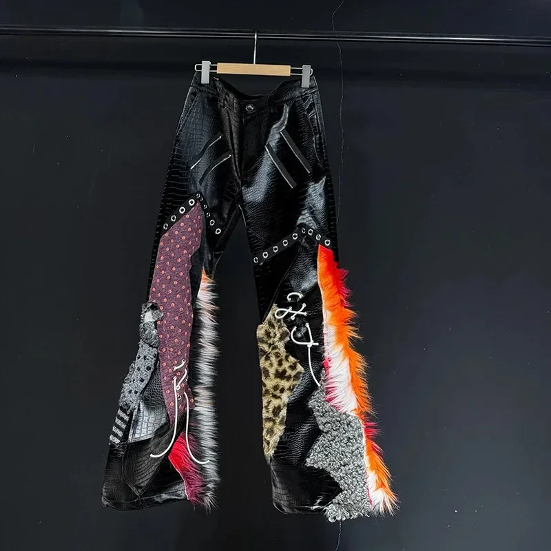 Men's High Street Trousers Mixed Material Patchwork Deconstructed Long Pants 2026 Spring New Trendy Menswear 21P2184 Casual