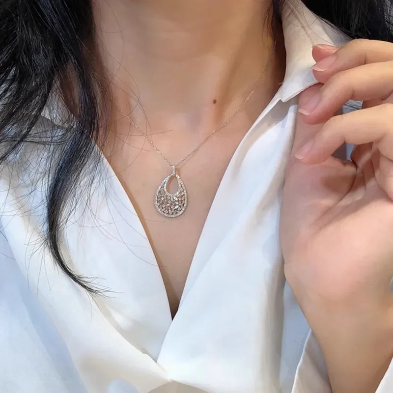 CAOSHI Luxury Drop-shaped Pendant Necklace Female Wedding Party Jewelry with Brilliant Zirconia Fashion Exquisite Accessories