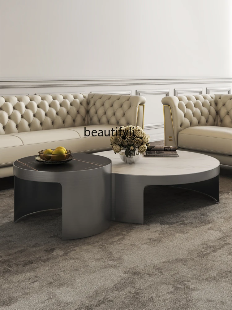 zqItalian Coffee Table round Modern Minimalist Nordic Black Titanium Creative Size round Coffee Table Combination