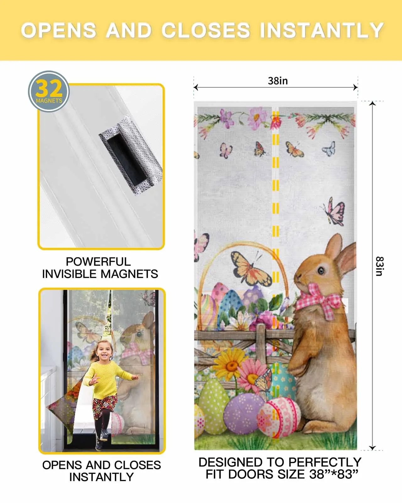 Easter Bunny Eggs Flower Butterfly Summer Magnetic Door Curtain Living Room Bedroom Home Anti-mosquito Screen Door Curtain