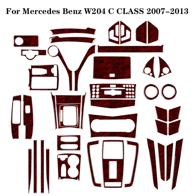 For Mercedes Benz C E W204 2007-2013 W212 2010-2012 Wood Grain Material Red Stickers Car Interior Decorative Accessories