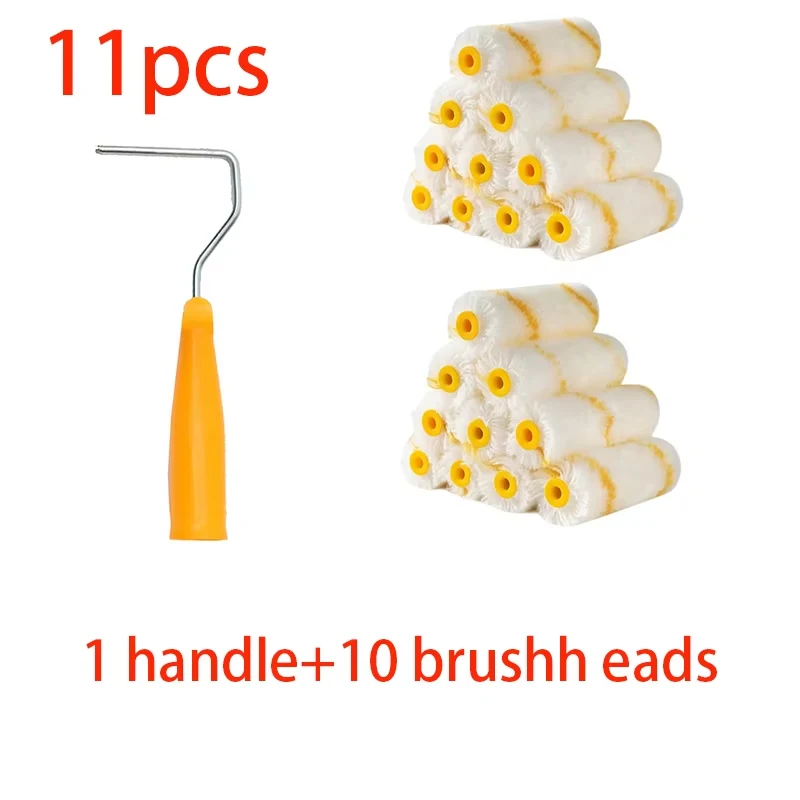 10 Paint Roller Sets and 1 Handle, 4 Inches, Paint Roller Tool Set, Metal, Plastic, Fabric Material