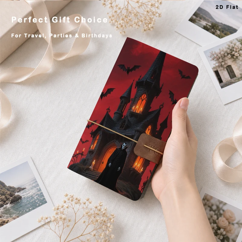 Halloween Vampire Haunted Castle Red Sky Bat Print Instant Photo Album 80 Vertical Pockets PU Leather Gothic Holiday Gift
