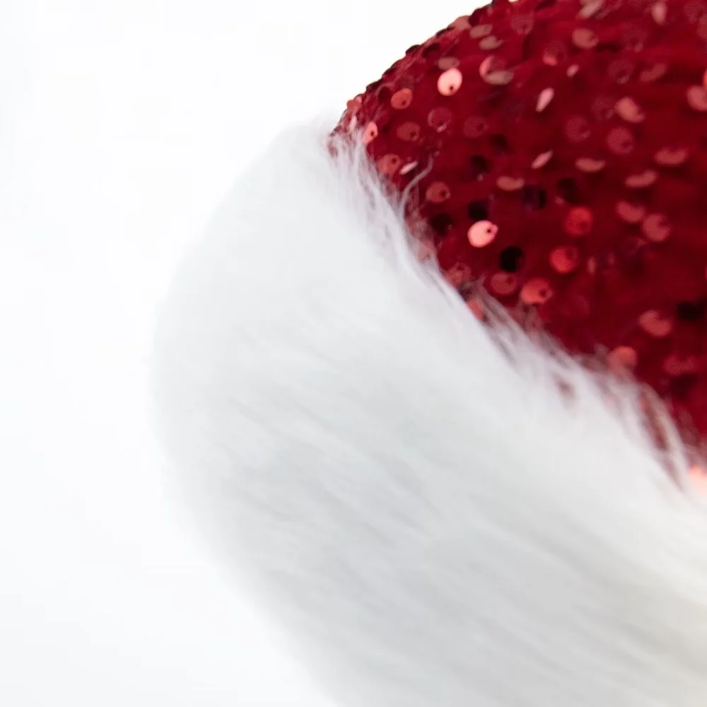 New Red Glitter Christmas Santa Claus Hat Glittery Sparkly Soft Velvet Sequin Santa Hat Extra Thicken New Year Xmas Cap Unisex