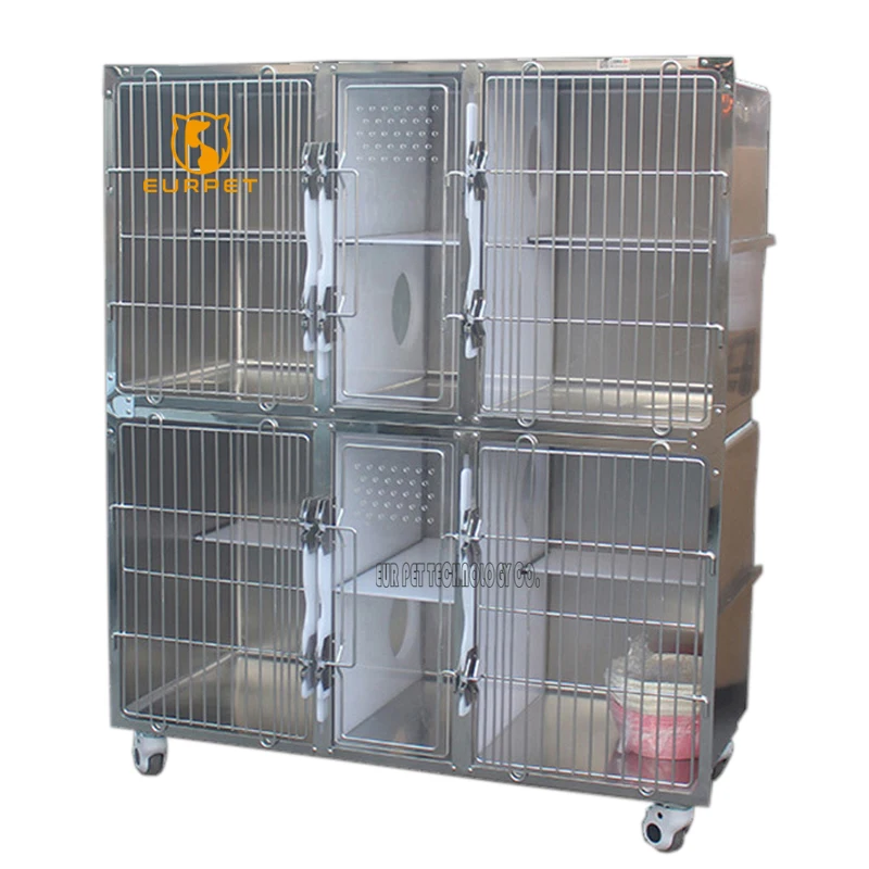 EUR PET Long-life Professional Equipment Veterinary 4 doors stainless steel cat cage For Vet Clinic