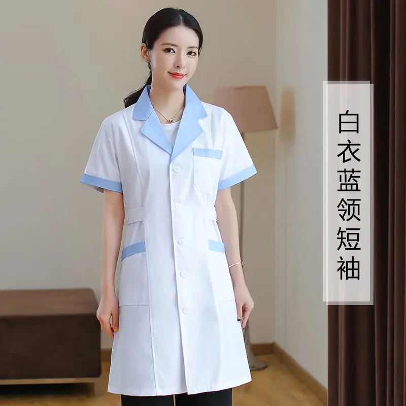 Vêtements de pharmacie blancs unisexes, manteau de laboratoire féminin, manches longues, infirmière, vêtements de travail d\'été, spa, salon de