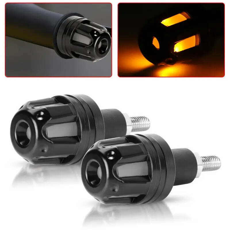 

7/8" 22mm Motorcycle Accessories Handlebar Metal Chrome Turn Signal Grip Bar End Plug Strobe Yellow Side Marker Light Universal