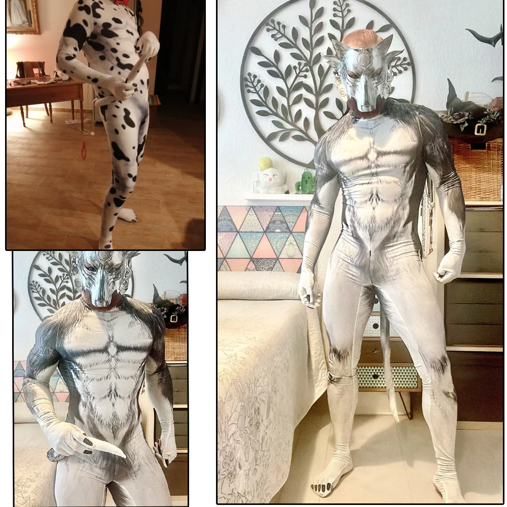 Zawaland Costume di Halloween Wolf Husky cosplay Suit Party Role Play Dress Up Outfit copertura completa Petsuit vestiti animali con coda