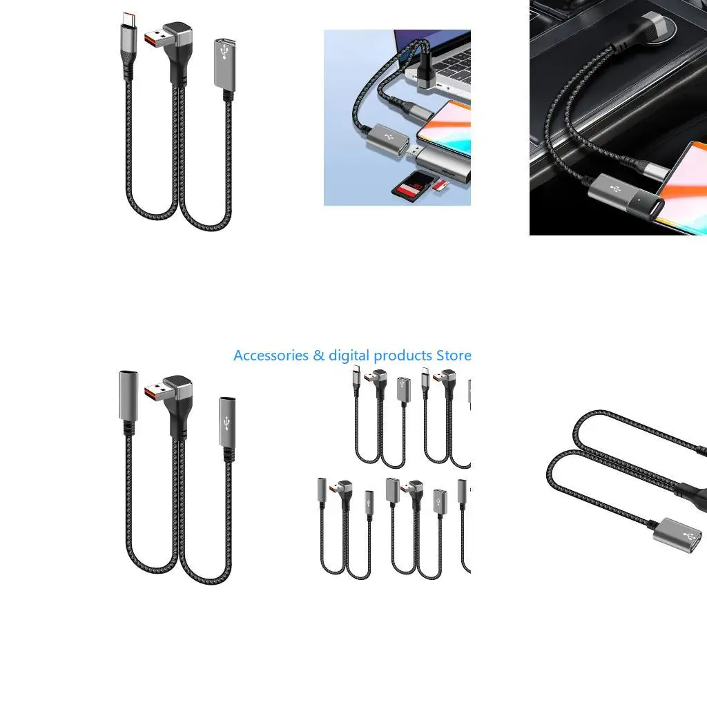 77JD 90°Curved USB Y Cable Nylon Reinforced Coppers Cores USB to Type C/USB Cord