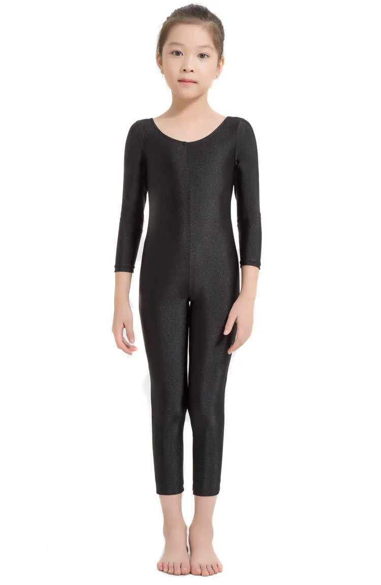 어린이 긴팔 체조복 스쿱넥 캣슈트 풀바디 레오타드 발레 유니타드 소녀 스판덱스 댄스 할로윈 점프슈트