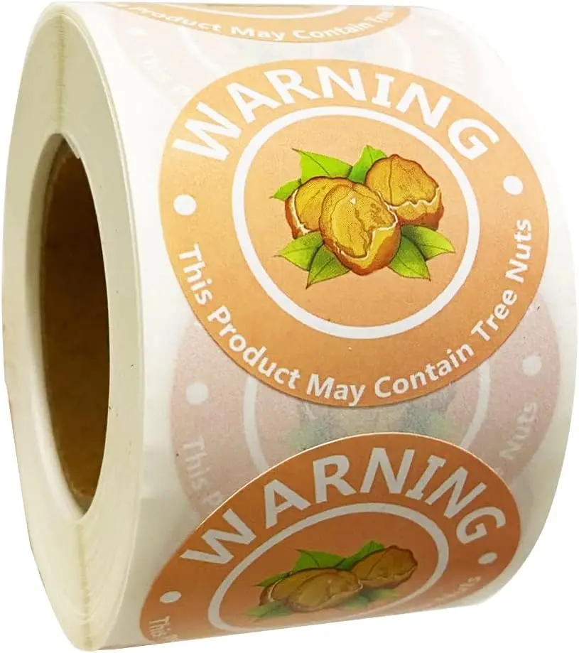 1.5 Inch Contains Nuts Labels,Tree Nuts Allergen Labels,Allergy Warning Stickers,Food Advisory Labels for Food Packing,Retail