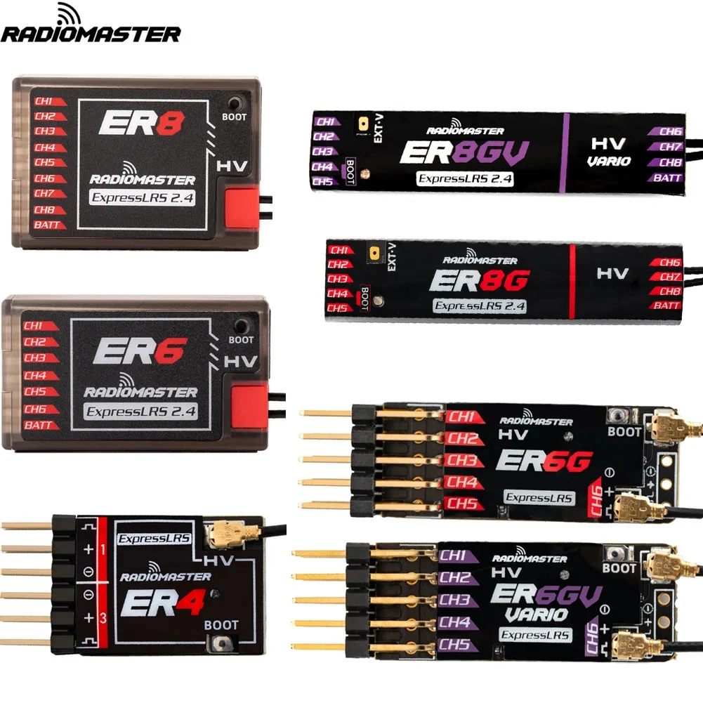 Radiomaster PWM Receiver ER6 ER6G ER6GV 2.4G 6CH/ER8 ER8G ER8GV 8CH CRSF ExpressLRS 2.4Ghz 100mw for Aircraft Boat Car