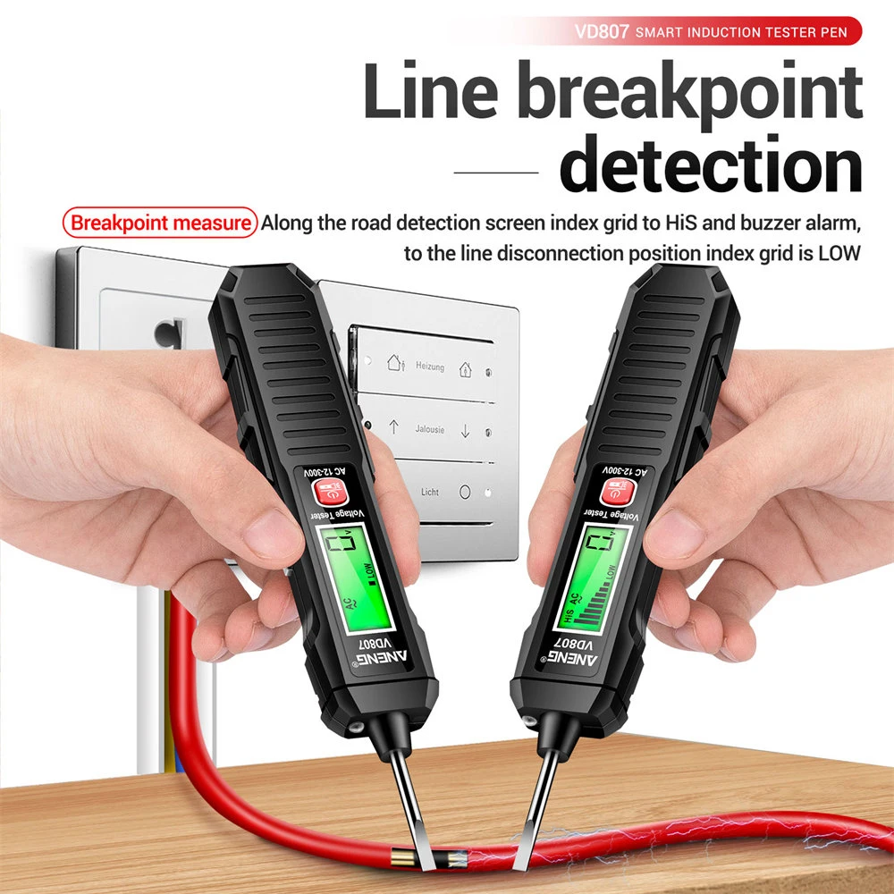 VD807 One-word Induction Portable 50/60Hz Smart Electric Pen Tester NCV Sensor AC 12-300V Non-contact Wire Detector Tools