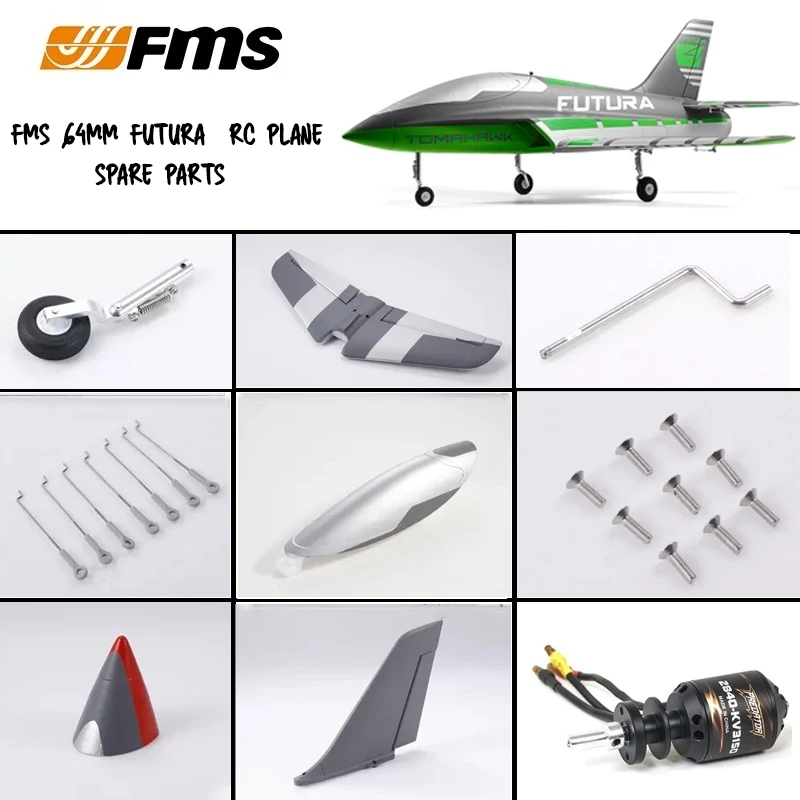 FMS 64mm Futura EDF JET Rc Plane Cockpit Landing Gear Fuselage Main Wing Sticker Flat Tail Vertical Tail Spare Part