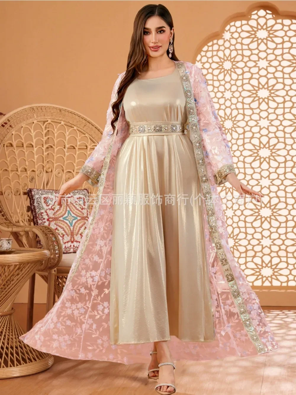 عباية فستان للنساء فساتين الحفلات 2 قطعة مجموعة دانتيل عيد دبي العربية الإسلامية المغربي قفطان سترة رداء 2026 خريف رمضان #3