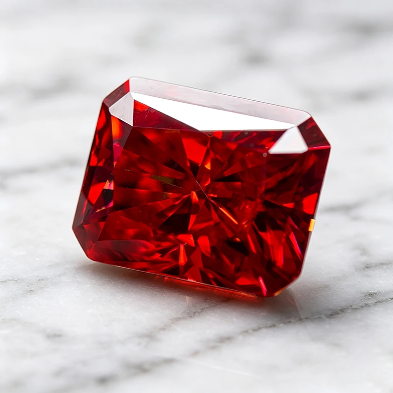 Moissanit-Stein im Radiantschliff, Granatrot, Edelstein-Anhänger für Fortgeschrittene Schmuckherstellung, Besteht Diamanttester mit Zertifikat – Detail 3