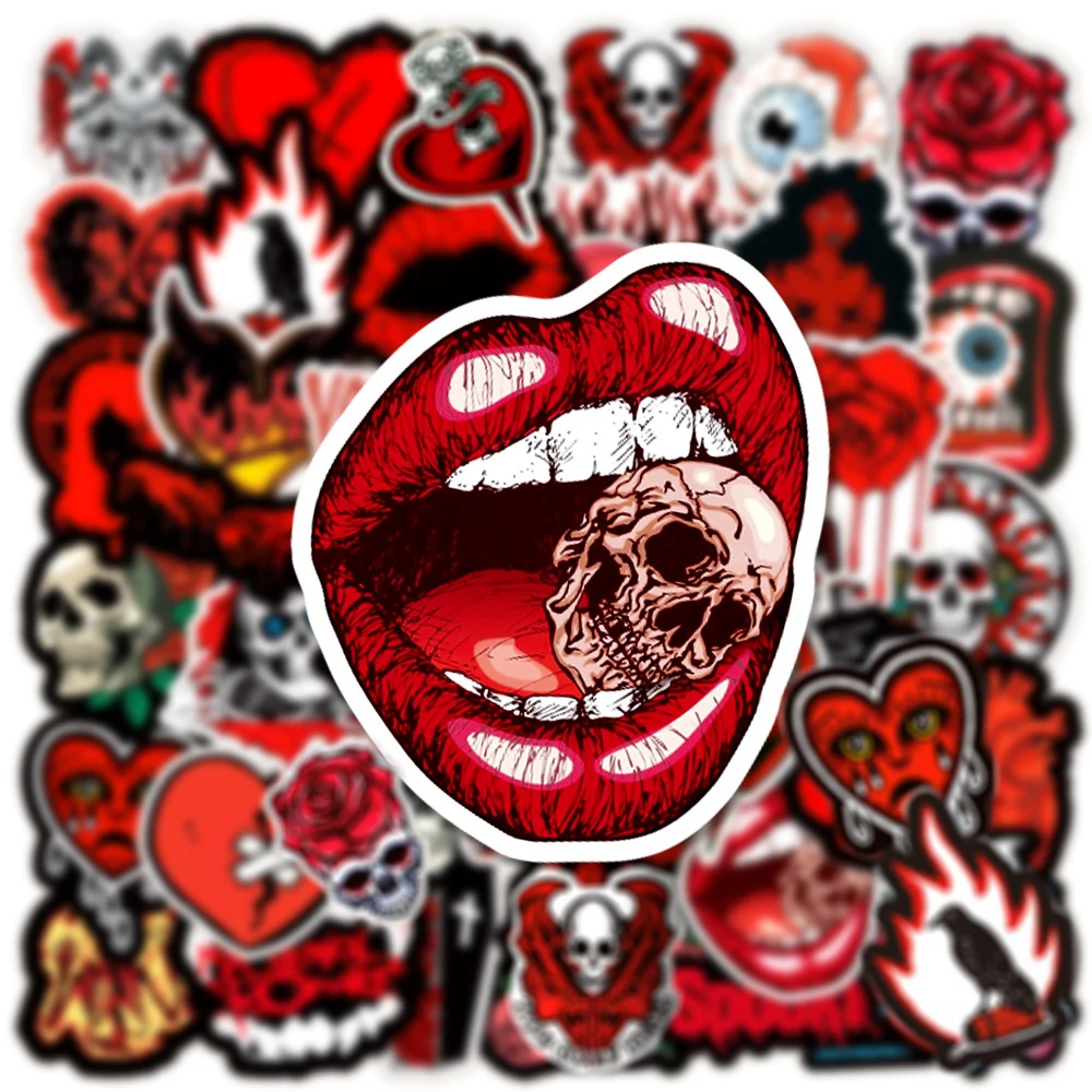 10/30/50Pcs Gothic Style Horror Dark Red Skull Graffiti Stickers for Luggage Car Skateboard Waterproof Decoration Sticker Decals