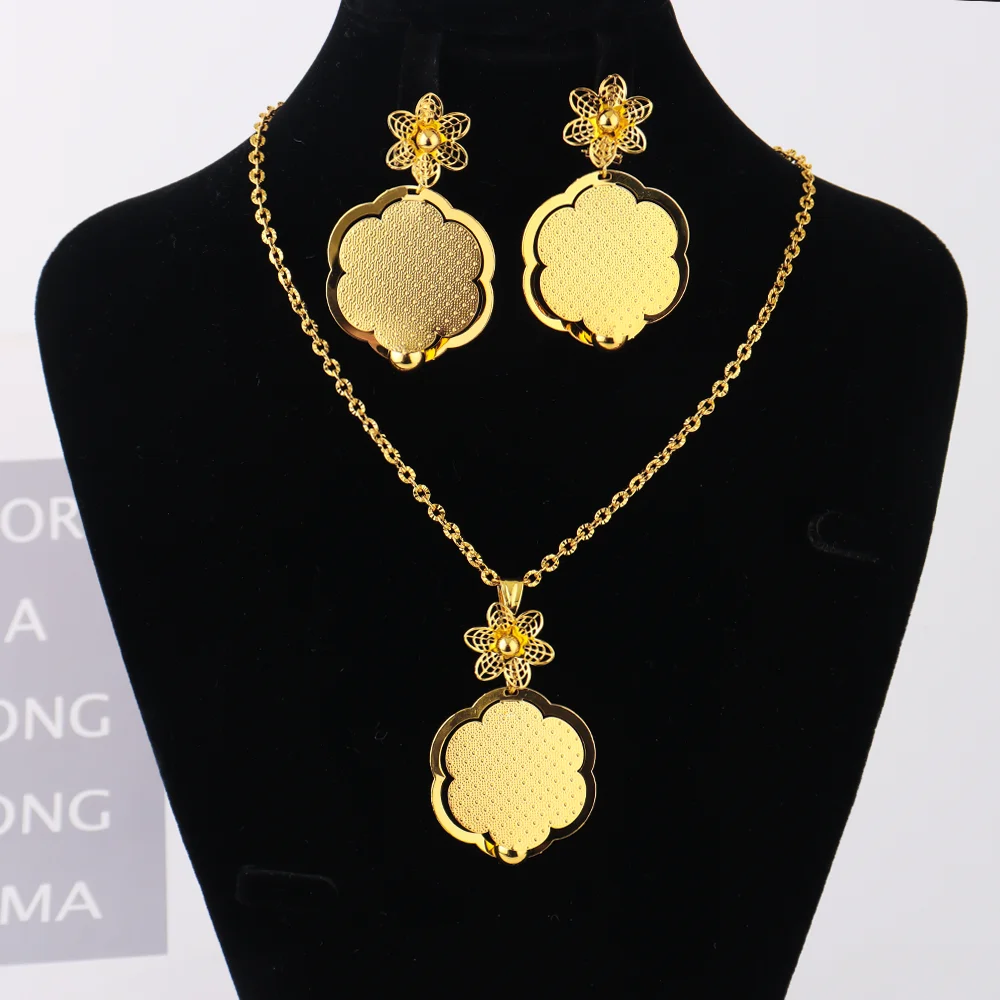 Luxury Delicate Gold Color Necklace and Earrings Set for Women France Nigeria Daily Lightweight Jewelry Gifts for Party Wedding
