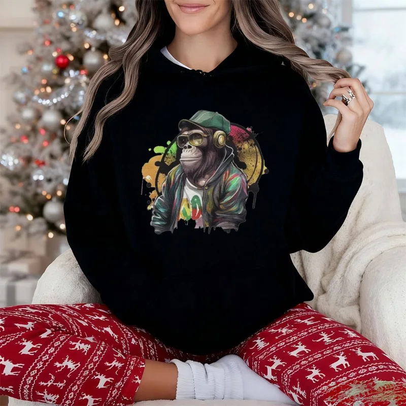 Lustiges Affen-Design, Unisex, College-Stil, Kapuzenpullover, Sport- und Freizeitkleidung, trendige Mode, lustiger Herbst- und Winter-Grafik-Hoodie