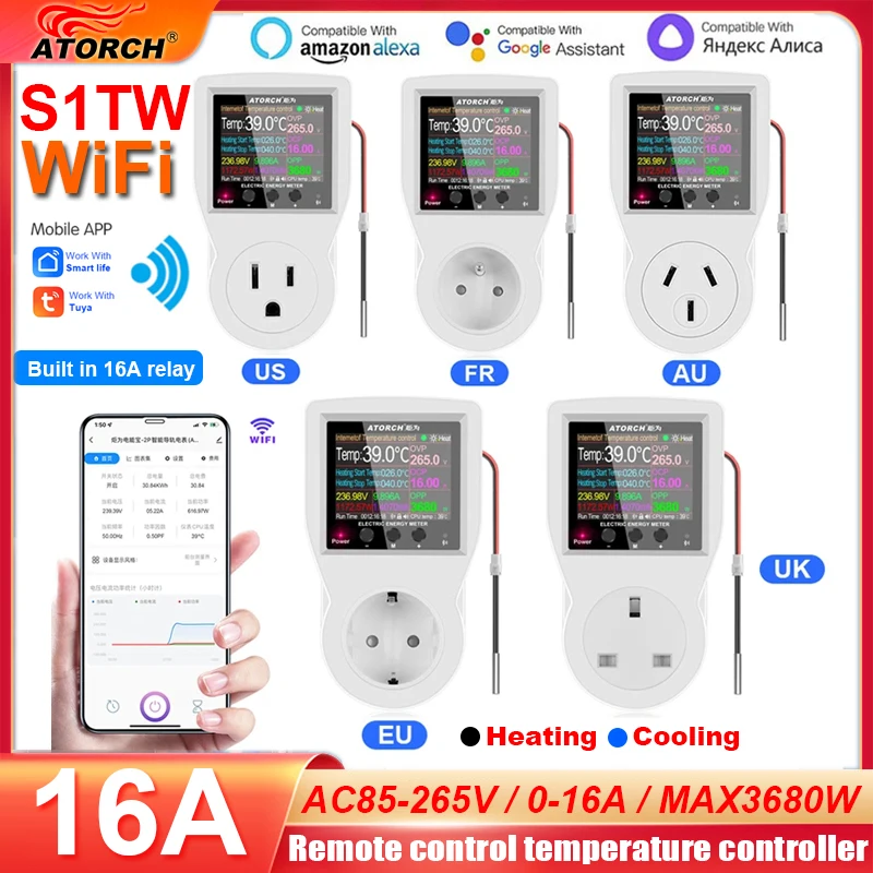 

WIFI Tuya Timer Socket Thermostat Digital Temperature Controller Socket Outlet With Timer Switch Sensor Probe Heating Cooling