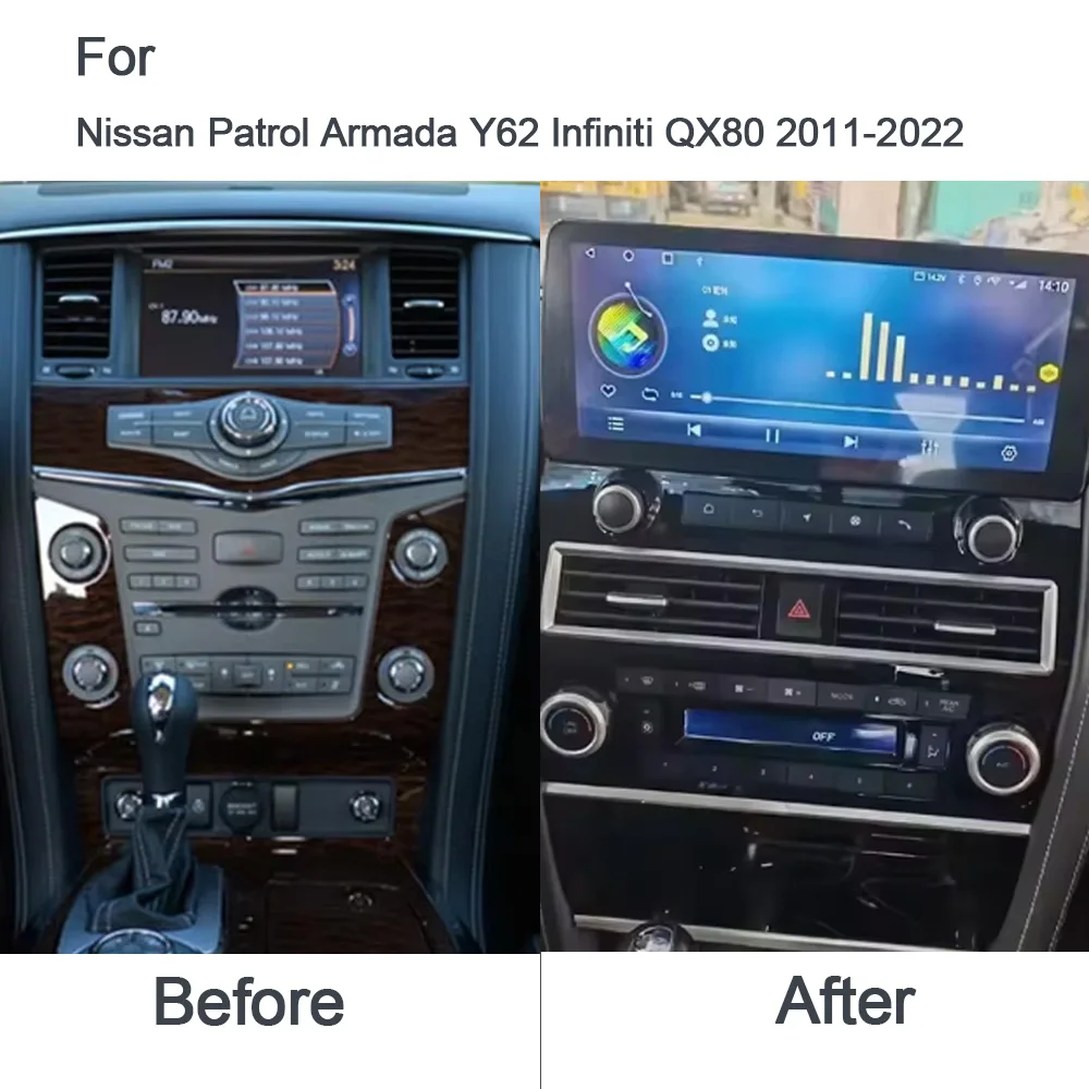 1920*720 CarPlay أندرويد 14 سيارة مشغل وسائط متعددة راديو لتحديد المواقع والملاحة واي فاي لنيسان باترول أرمادا Y62 إنفينيتي QX80 2011-2022