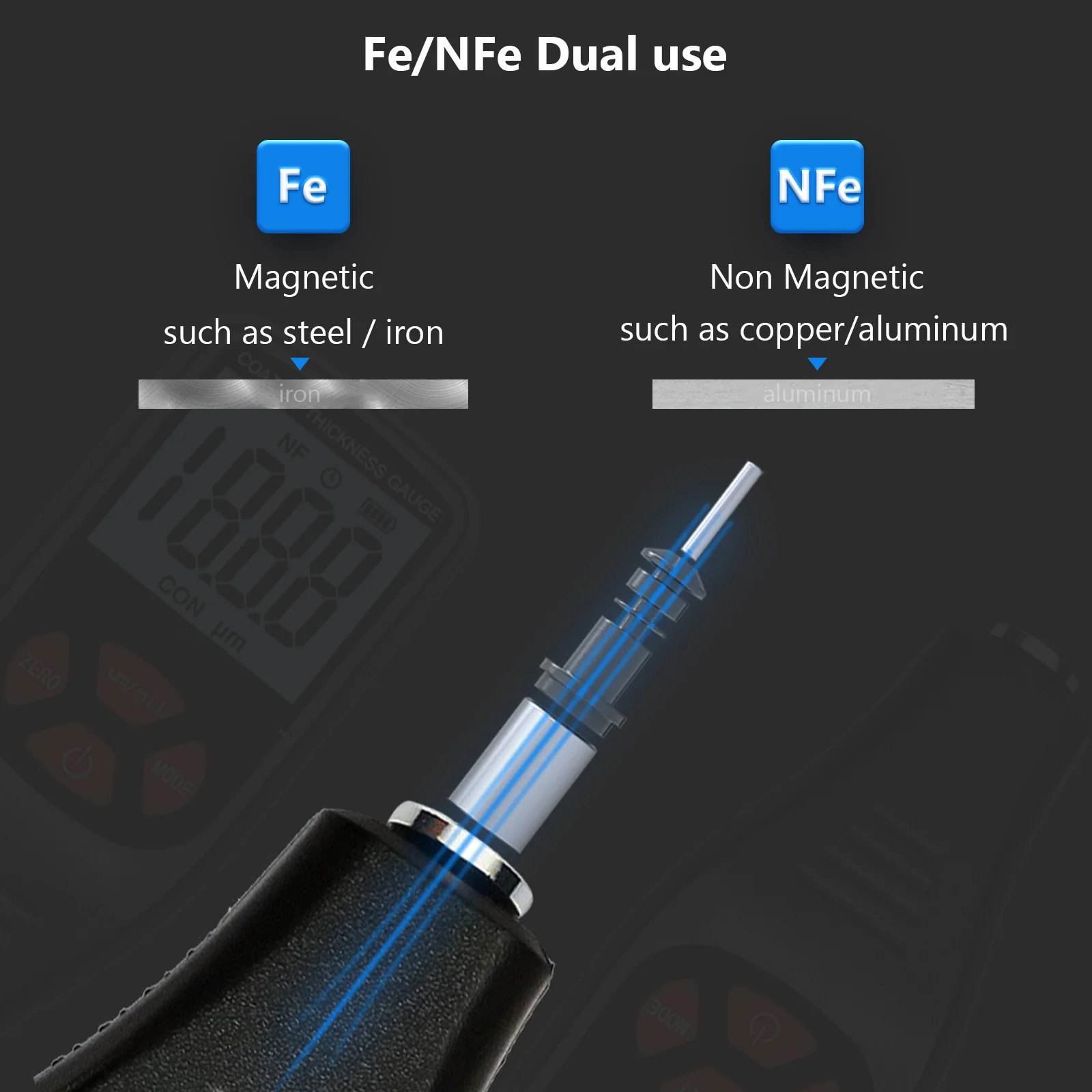 Coating Thickness Gauge Fe/NF Dual Use 0-1500um ±(2.5%+1um) Single/Continuous Mode um/mil Auto Off Portable HP-2001