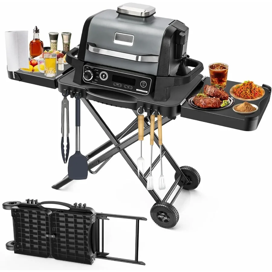 Portable Indoor Grill Table Stand for Ninja Woodfire Outdoor Grill OG701 OG850 OG951 Series with 51in Large Cooking Space Foldi