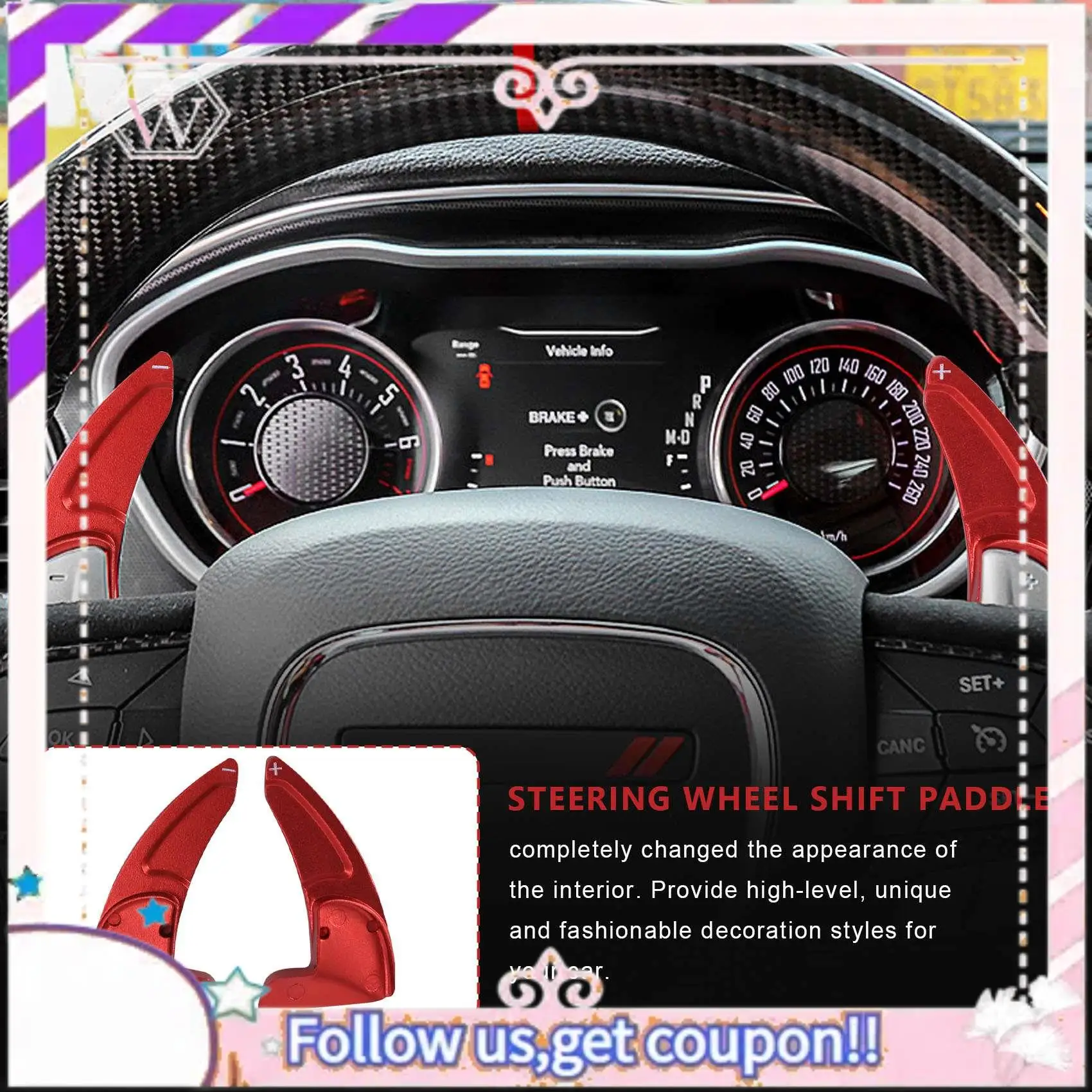 

Easy To Use For Dodge Challenger Charger Durango 2015-2020 Steering Wheel Shift Paddle+Emblem Kit+Air Conditioner Switch CD Butt