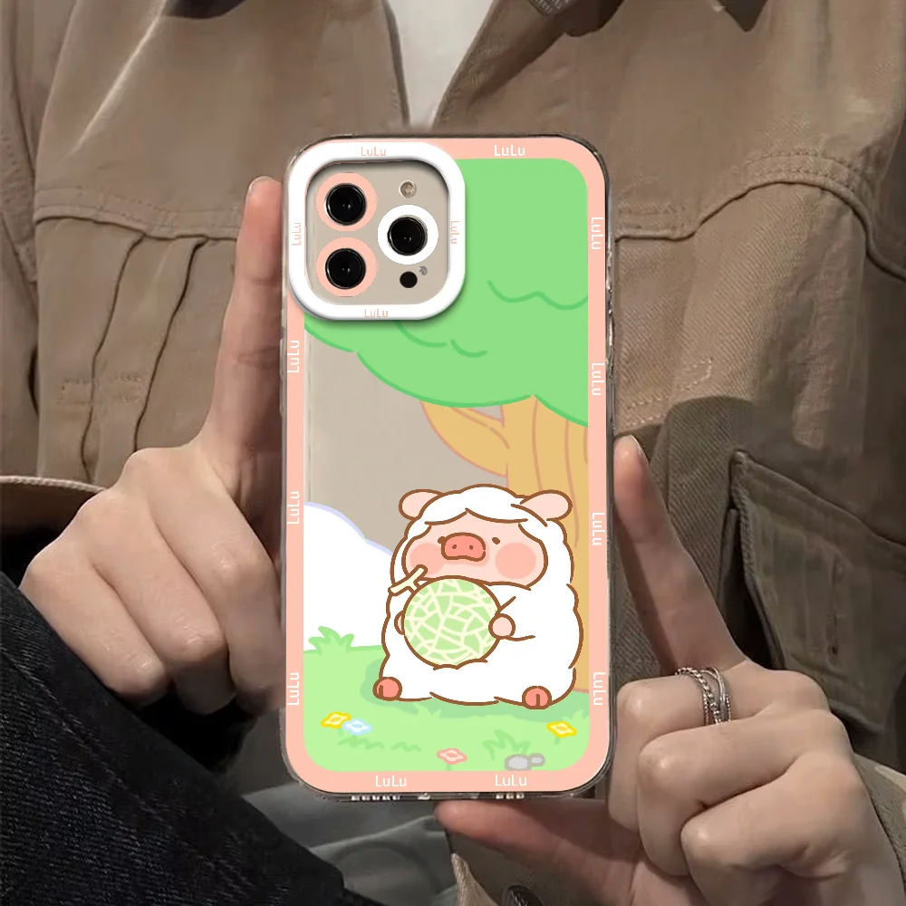 เคสโทรศัพท์ลายการ์ตูนลูลู่หมูน้อย สำหรับ iPhone 12 11 13 14 15 16 17 MINI Max Pro Plus ป้องกันการกระแทก ฝาหลังใสแบบนิ่ม