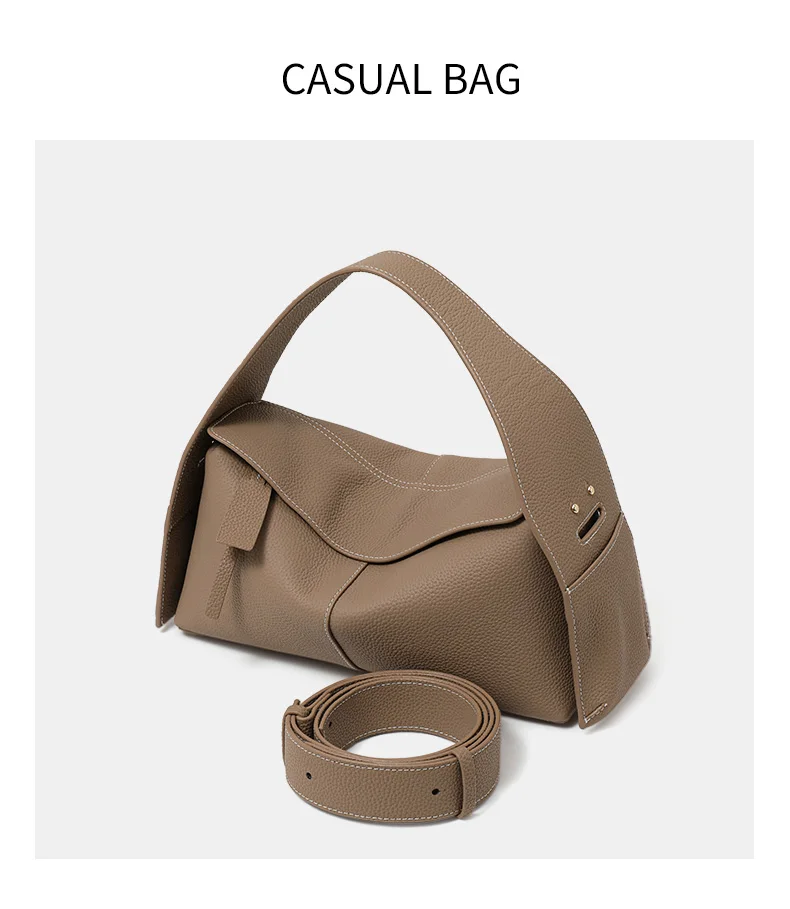 Hobo-Umhängetasche aus Rindsleder für Damen, tragbare Unterarm-Umhängetasche mit doppeltem breitem Riemen-Design für lässige, tägliche Outfits – Detail 5