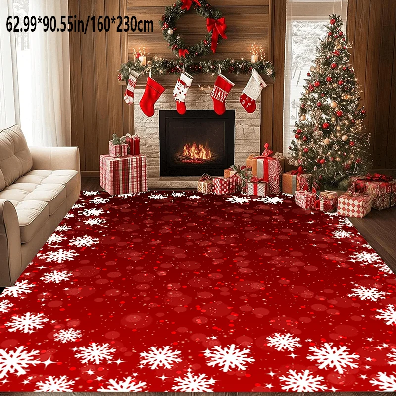 1pc Large Red Bokeh Snowflake Christmas Rug, Festive Floor Mat for Living Room, Bedroom, Holiday Home Decor