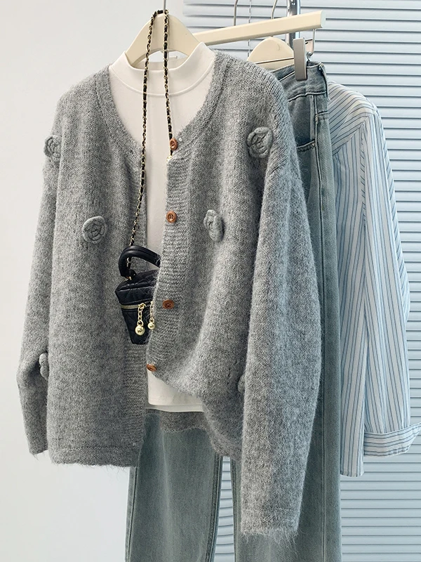 

Women's Knitted Open Cardigan Loose Long Sve Hollow out Faionable Summer Autumn Floral Design Sweater Coat Vintage Sle