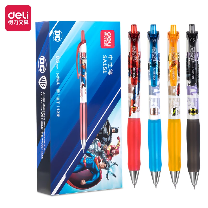 4Pcs DELI SA151 Justice League DC 0.5mm Gel Pen Quick Dry Neutral Pen Black Ink School Student Supplies Stationery