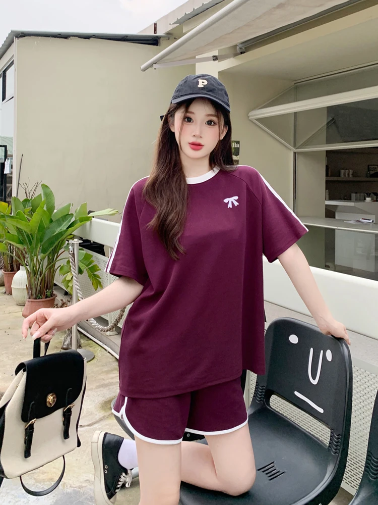 여름 스포츠웨어 세트 여성용 신상 슬림핏 루즈핏 운동복 캐주얼 투피스 세트 젊은 여성용 폴리에스터 원단