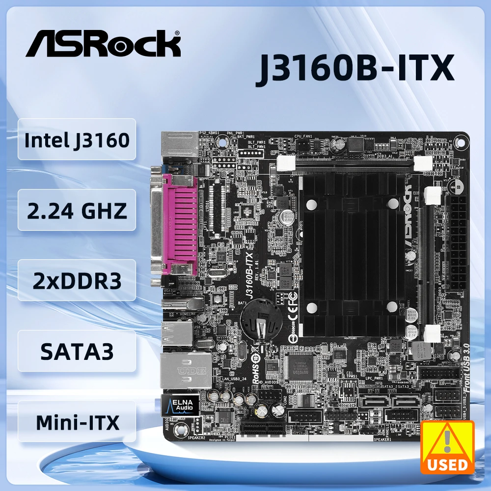 ASROCK J3160B-ITX Mini-ITXMotherboard Intel® Quad-Core Processor J3160 DDR3 16GB 1xPCI Express 2.0 D-Sub, HDMI