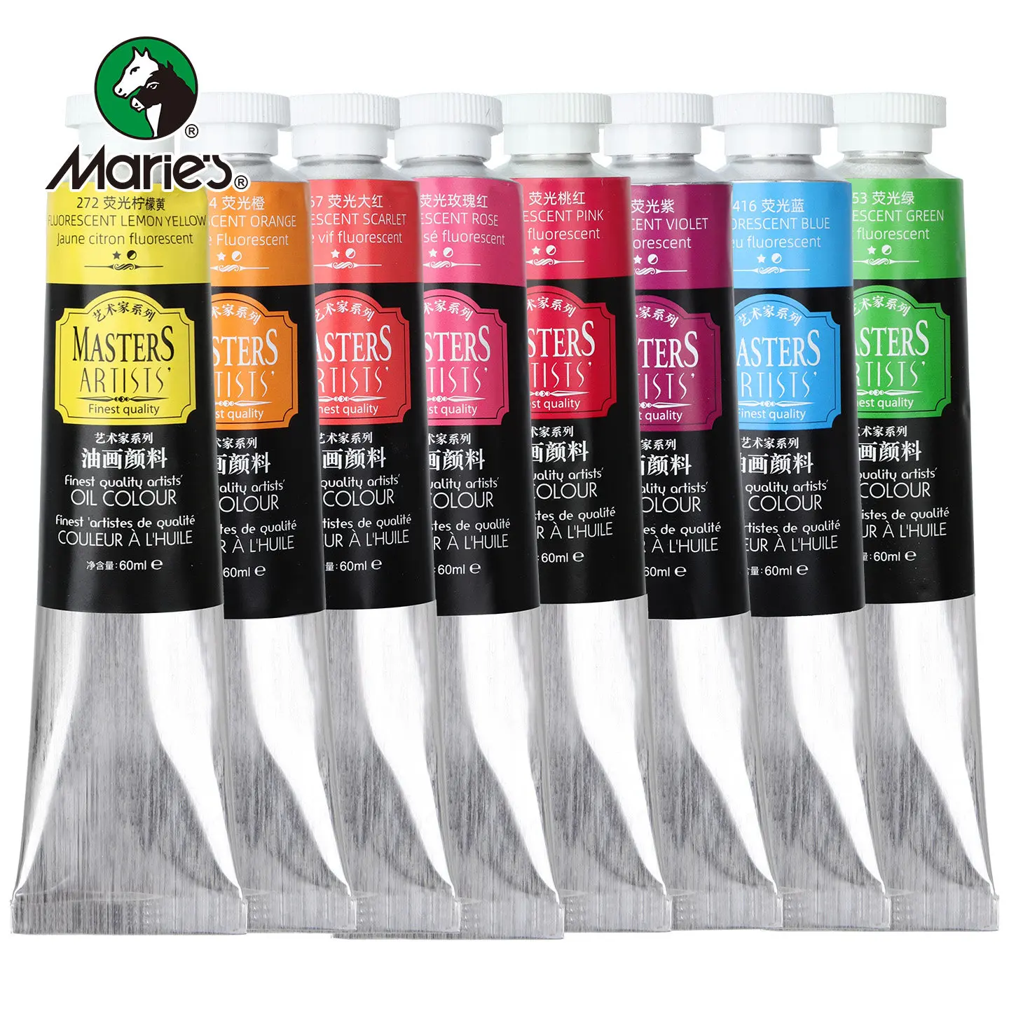 Marie's 60ml Fluorescent Oil Paint Bright Neon Lightfast Pigment for Canvas Creation Artist Student Hand Painting Art Craft