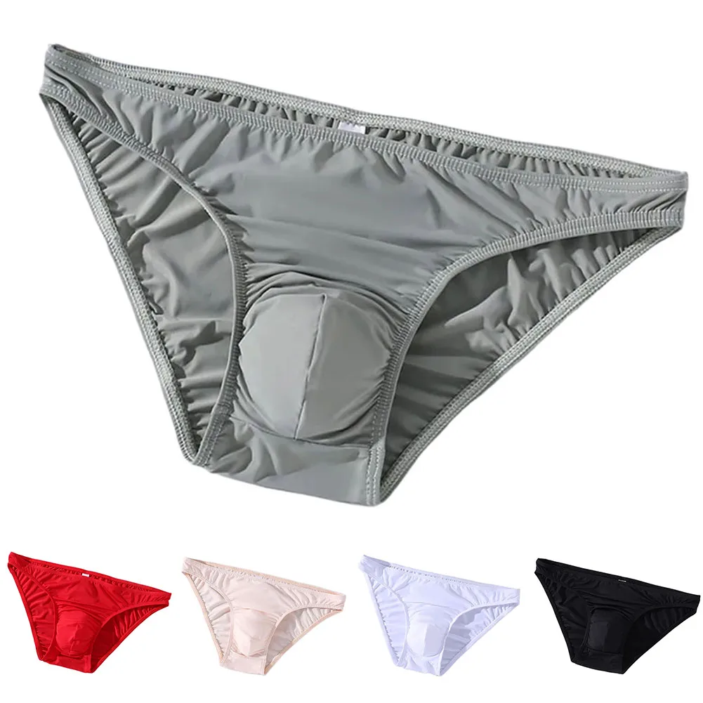 الرجال الحرير الجليد الصلبة منخفضة الارتفاع ملخصات Underpant تنفس رقيقة U محدب الحقيبة الرجال سراويل رجل الملابس الداخلية