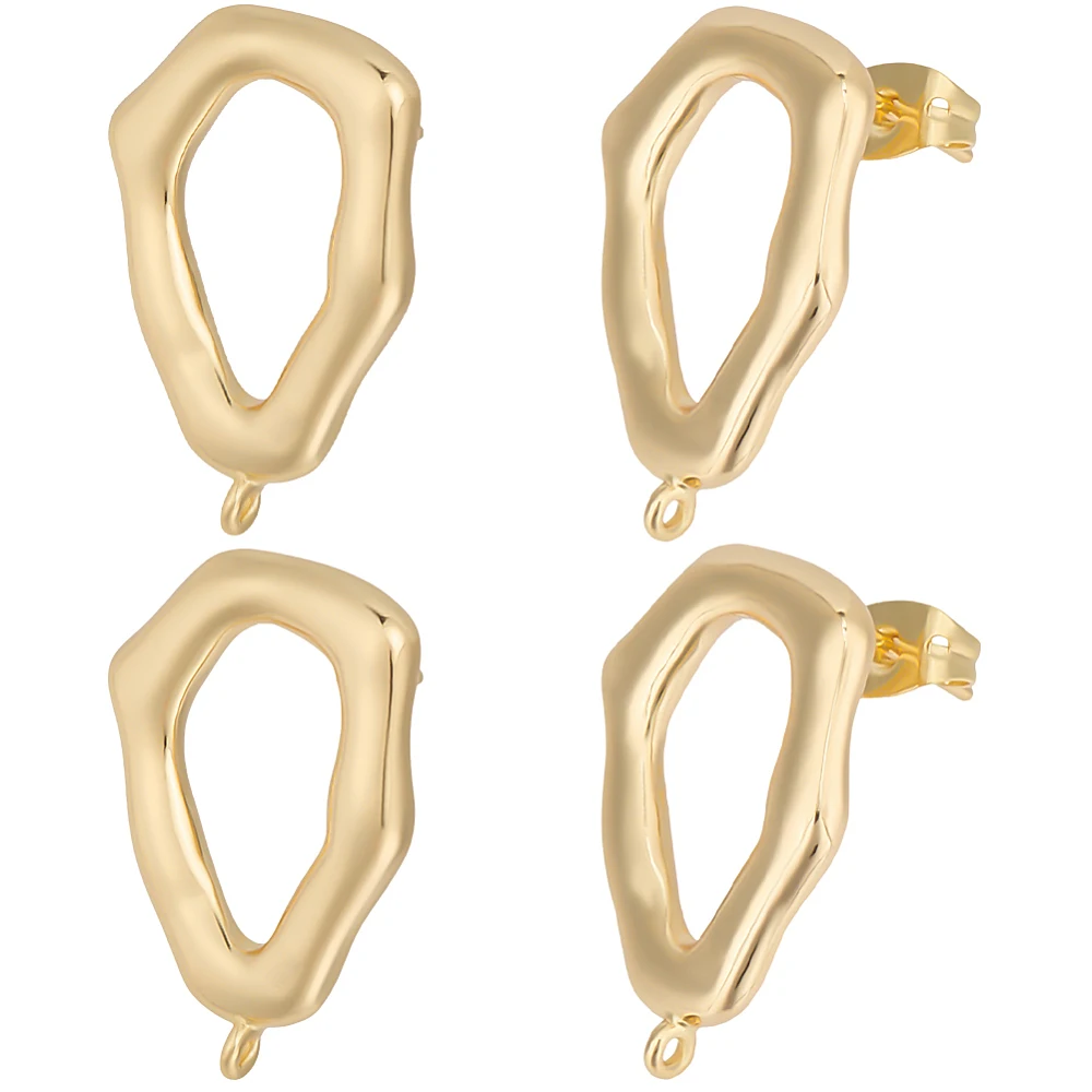 1 Box 10Pcs Stud Earring Findings 18K Gold Plated Brass Hollow Irregularly Shaped Triangles Earring Posts with 10Pcs Ear Back