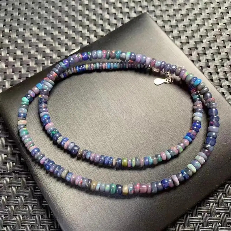 Natural Black Opal Collarbone Necklace Triple Circle Bracelet Healing Fashion Reiki Crystal Fengshui Jewelry Gift 3.8-4.8MM