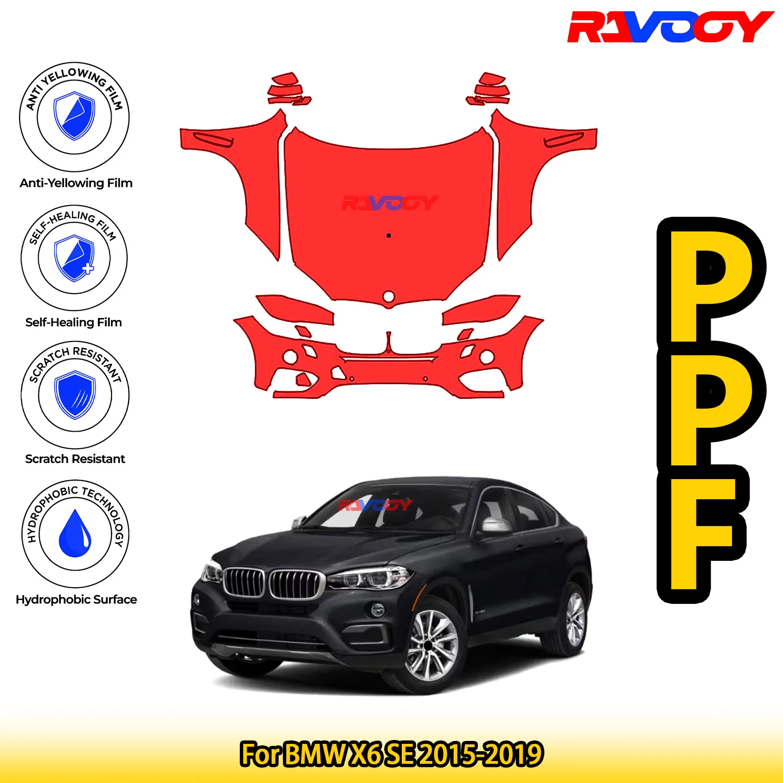 

Для BMW X6 SE 2015-2019 глянцевый матовый черный предварительно вырезанный передний комплект PPF защитная пленка для краски