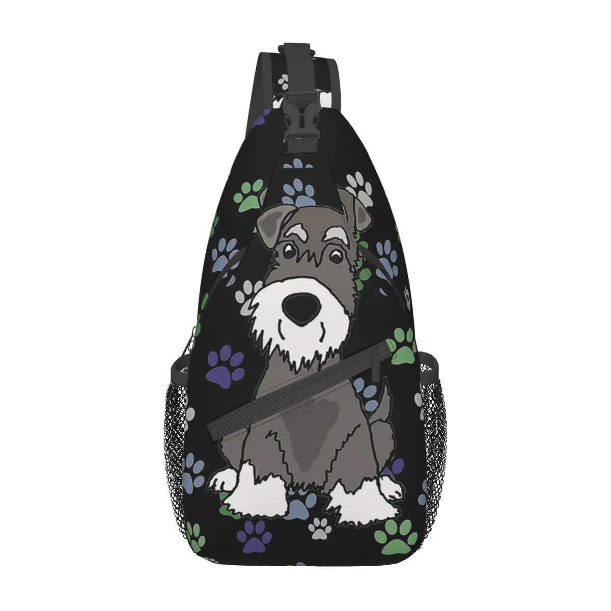 Schnauzer Dog And Paw Sling Bag Chest Crossbody Shoulder Backpack Outdoor Hiking Daypacks Cute Men Women Bookbag